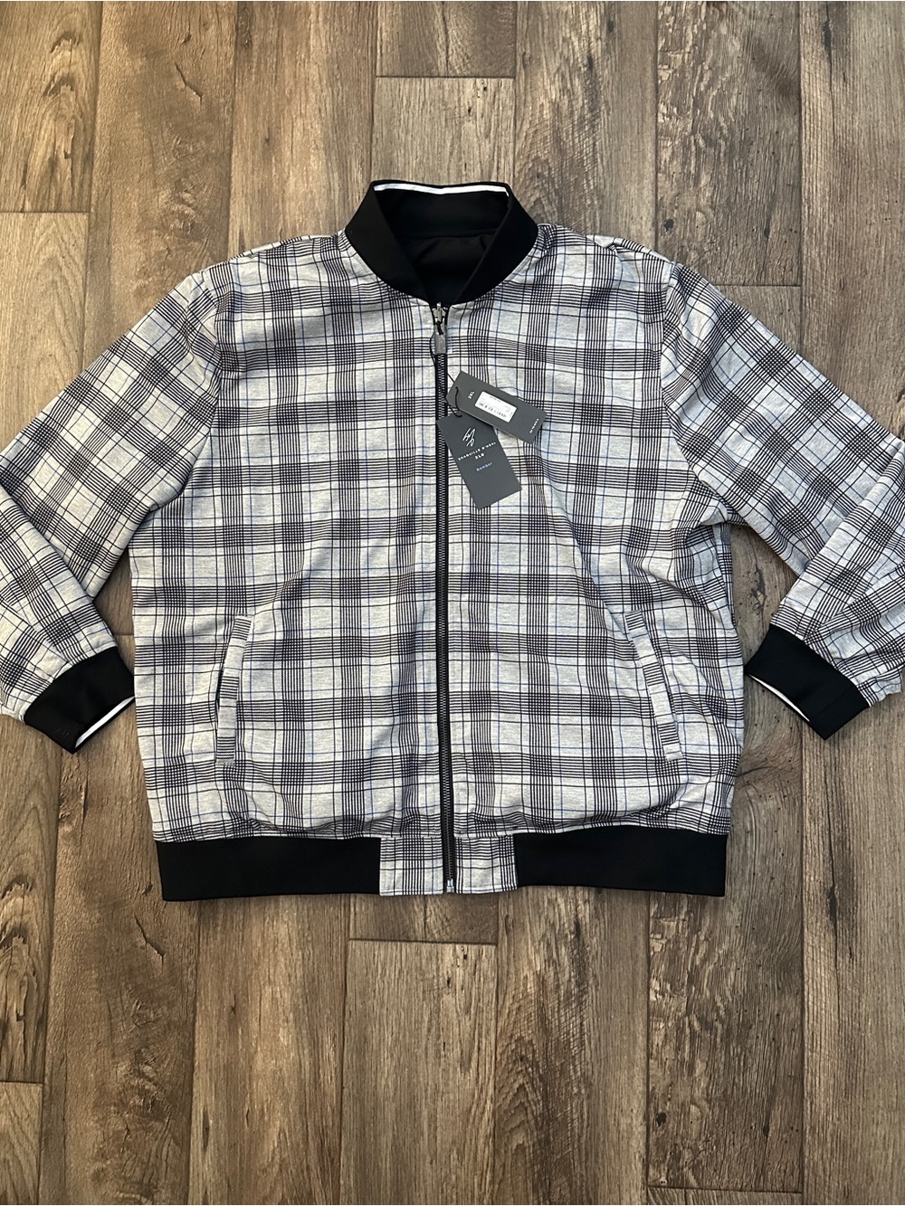 Shaquille O’Neal Zip Up Reversible Jacket Bomber Men’s 2XL Plaid Gray Black